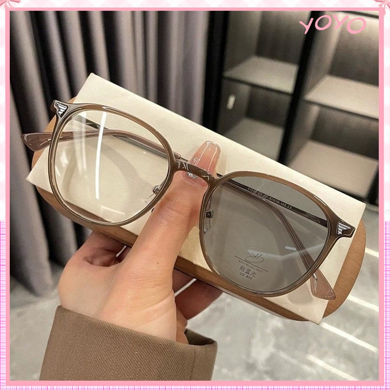 👓แว่นสายตาสั้น👓【จัดส่งจากกรุงเทพฯ】 -50~400° แว่นป้องกันแสงสีฟ้า กรอบแว่นทรงกลม แว่นตาแฟชั่นสตรีสไตล์เกาหลี