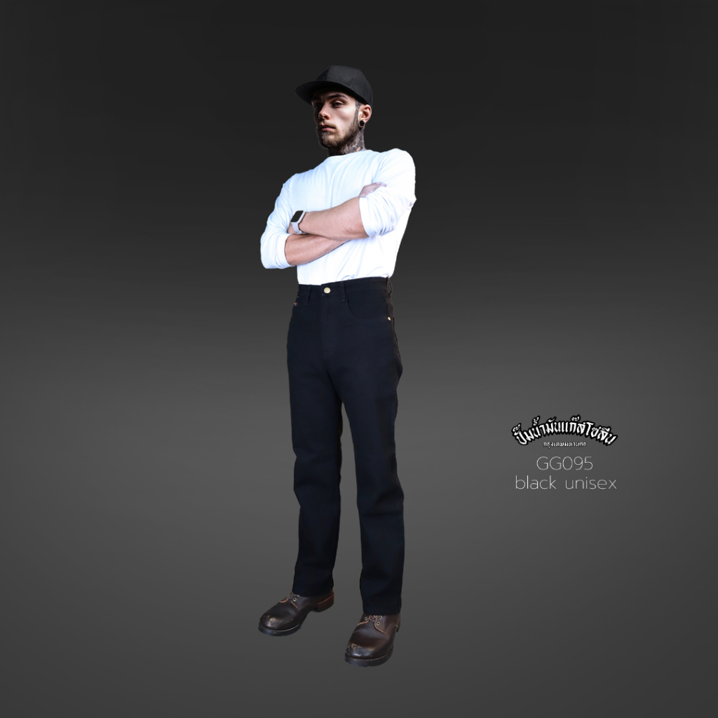 GG095 BLACK ผ้ายีนส์ดำ (ยืด) กางเกงยีนส์ผู้ชาย ทรงกระบอกกลาง (Gasoline & Garage) ปั๊มน้ำมันแก๊สโซลีน (GG) - รูปที่ 2
