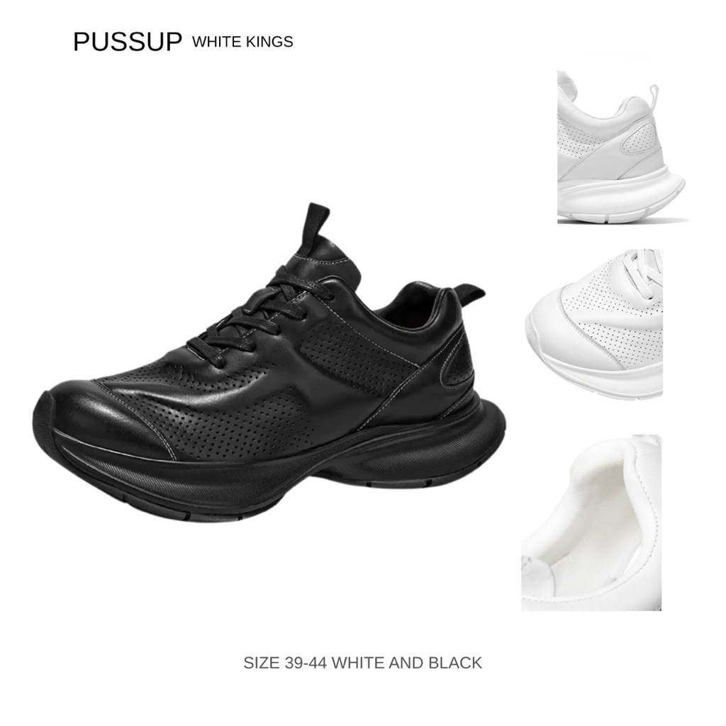 PUSSUP WHITE KINGS รองเท้าผ้าใบผู้ชาย หญิง ไซส์ใหญ่ เสริมส้น 5 ซม. หนังนิ่ม ใส่สบาย เดินได้ทั้งวัน ไซส์ 39-44 พร้อมส่ง