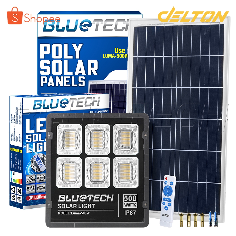[ลดพิเศษ] Bluetech USA ไฟสปอร์ตไลท์ ไฟโซล่าเซลล์ 500W Solar Cell LED Floodlight สว่างมาก กันน้ำ IP67