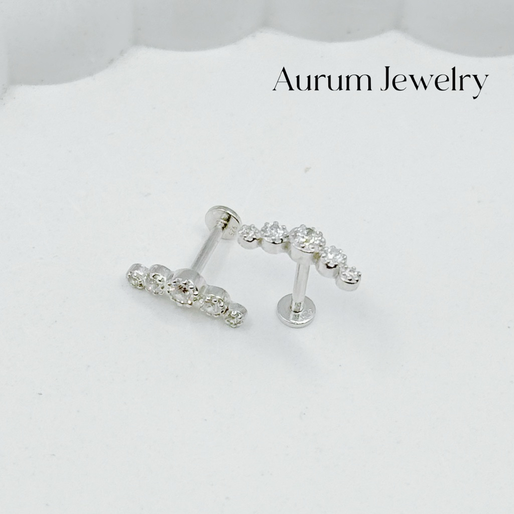 Aurum Jewelry: จิวต่างหูเงินแท้ แป้นแบน รุ่น Lunara รูปที่ 4