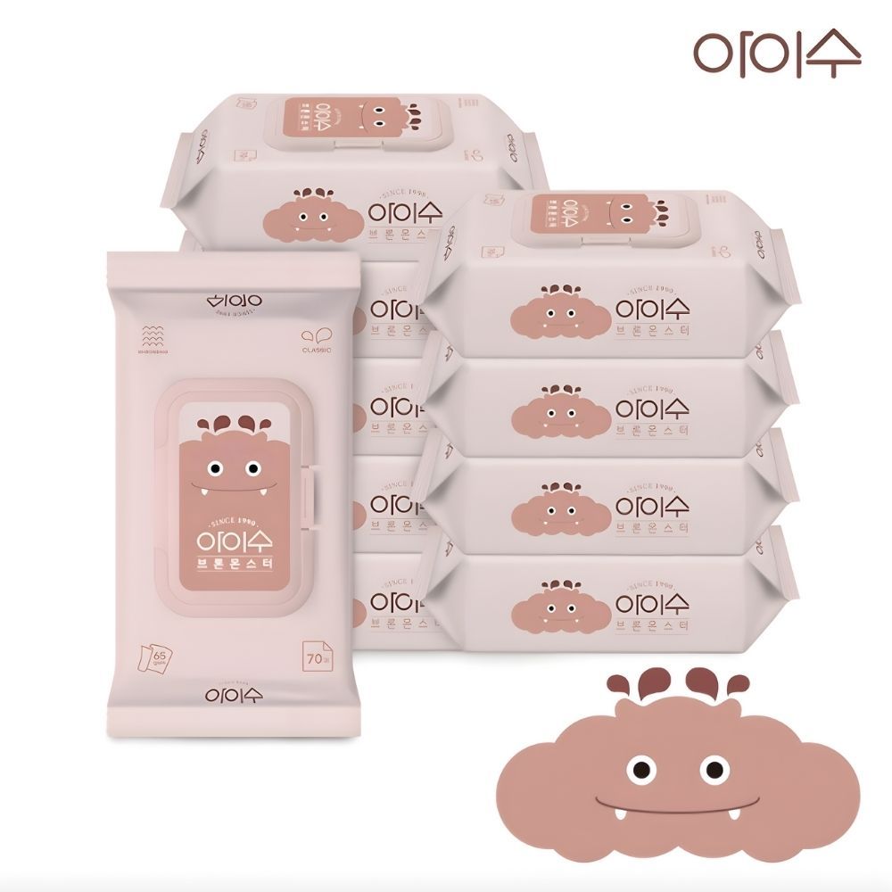 ทิชชู่เปียกไอซู iSOO Bron Monster Wet Wipes สูตรอ่อนโยน แผ่นหนานุ่ม 65gsm 70 แผ่น Made in Korea