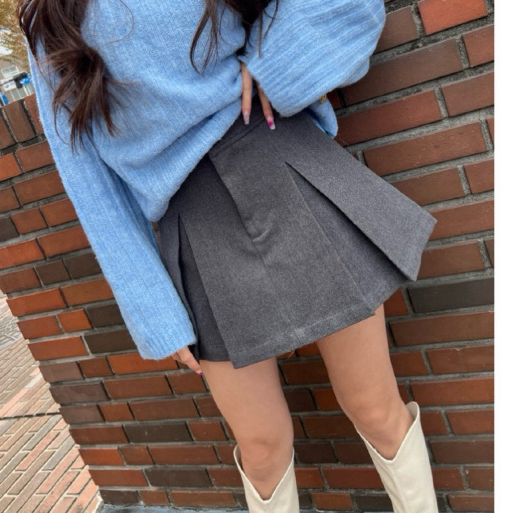 Puri&Me Onnie Wool Skirt  กระโปรงผ้าวูล ผ้านุ่ม กันหนาวได้