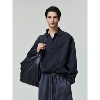 ESSENTIALS เสื้อโปโลแขนยาว ทรง Oversize ปักลายสไตล์วินเทจ ใส…