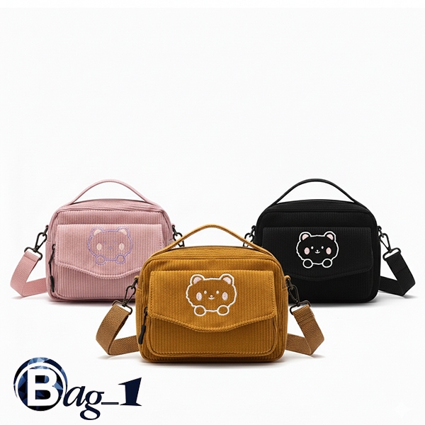 bag_1(BAG1891) กระเป๋าสะพายข้างผ้าลูกฟูกใบเล็ก ʕ•ᴥ•ʔ