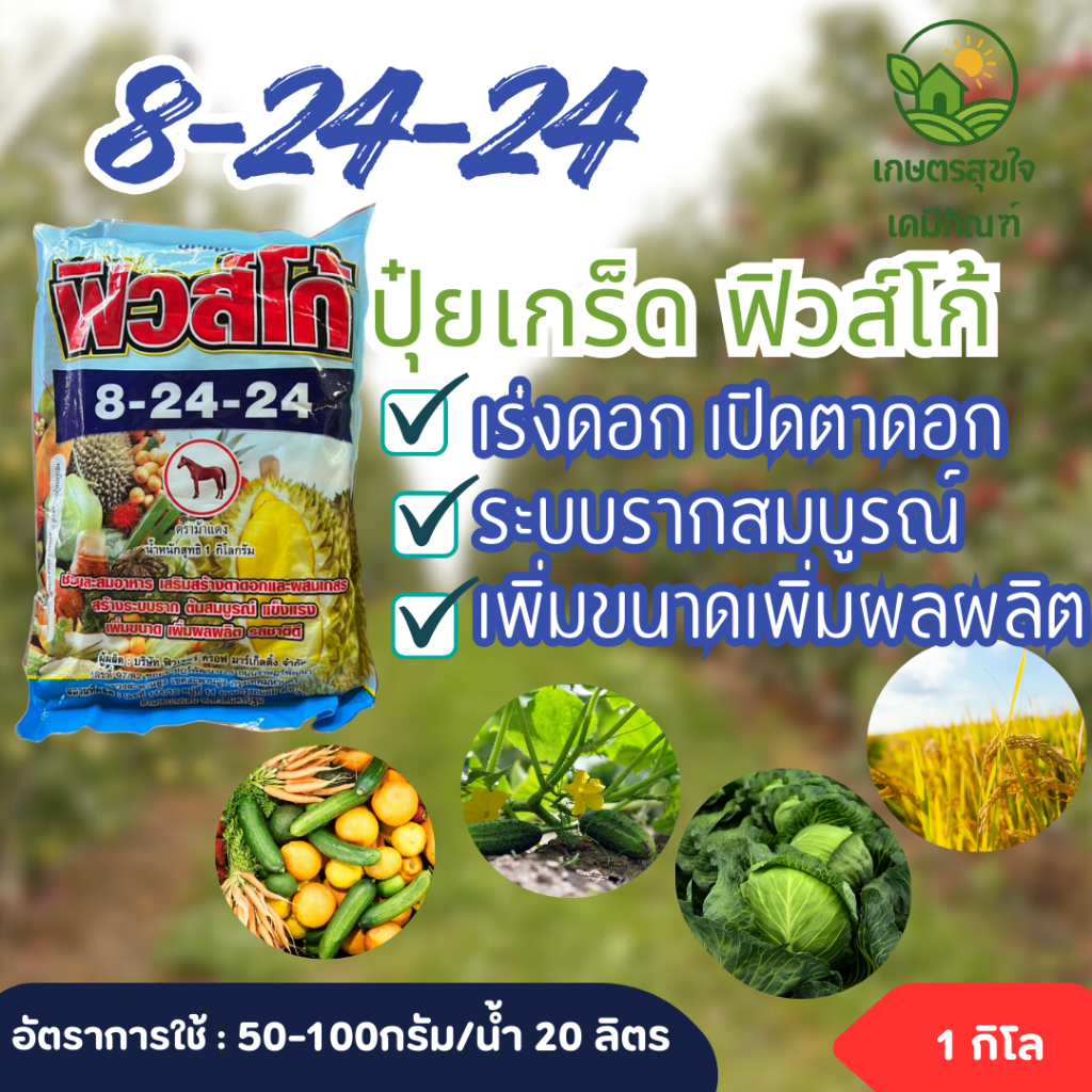 ปุ๋ยเกร็ดฟิวส์โก้ 8-24-24 ขนาด 1 กก. เร่งดอก เพิ่มน้ำหนักผลไม้ เพิ่มรสหวาน  สำหรับ ทุเรียน ข้าว มะม่วง เงาะ ลำไย องุ่น