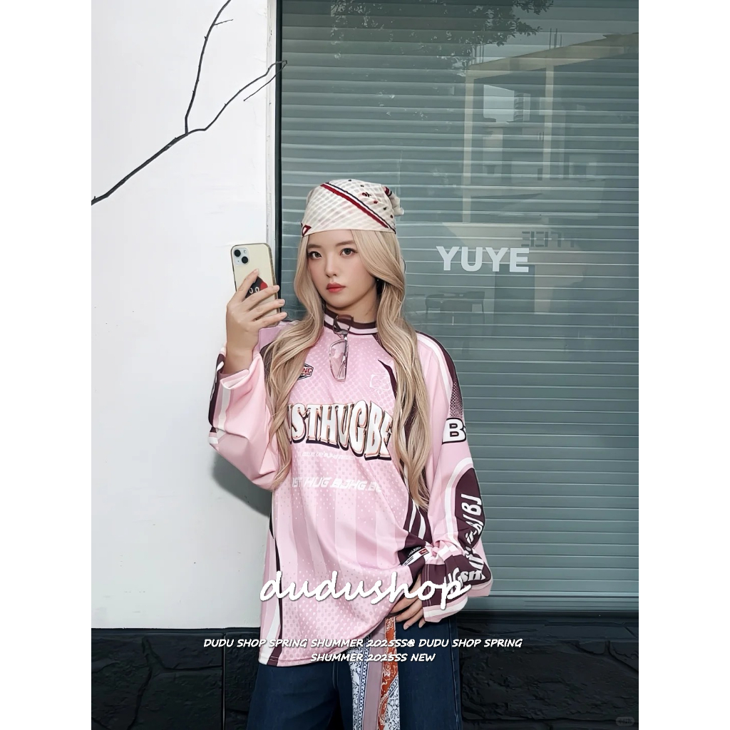 [Color-blocked long-sleeved T-shirt]เกาหลีรุ่นวินเทจลำลองหญิงกรมชนสีลำลองแขนยาวเสื้อยืด