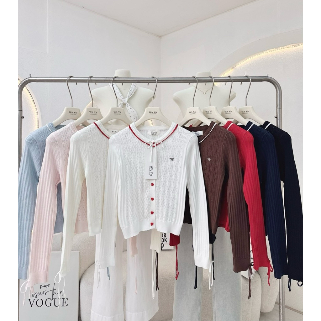 ✨ WAYA Collection 25128 ไหมพรมแขนยาวลายเปีย กระดุมหัวใจ ✨