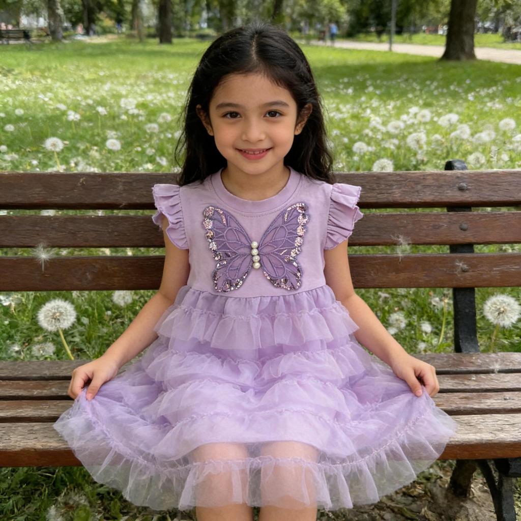 【COD】เดรสกระโปรงเด็กผู้หญิง  สไตล์เจ้าหญิง ชุดออกงาน สวยหวาน น่ารัก ตกแต่งด้วยงานปักผีเสื้อ กระโปรงอัดผ้าชีฟองหลายชั้น ม - รูปที่ 4