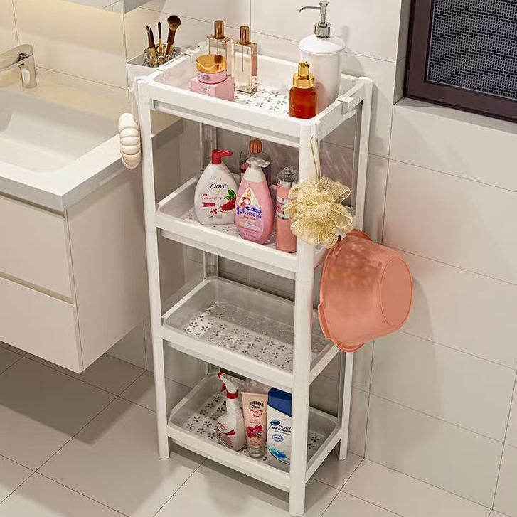 Leerhome ชั้นวางของพลาสติก 3/4 ชั้นในห้องน้ำ มีรูระบายน้ำ กันน้ำ กันรา แข็งแรง วางของอเนกประสงค์