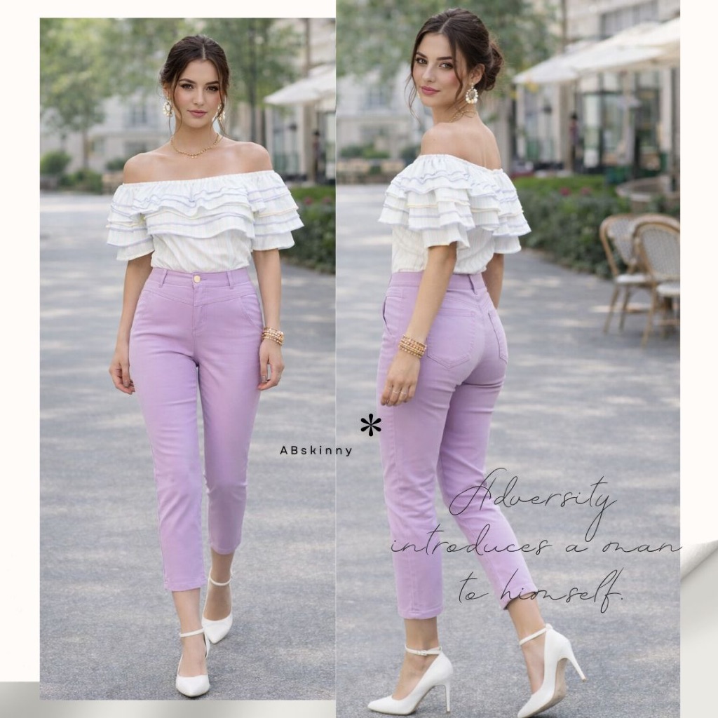 AB Skinny กางเกง 9 ส่วน สีม่วงพาส ของแท้ จากเพจดัง 350,000 Like กางเกง AB สกินนี่ยีนส์ผู้หญิง