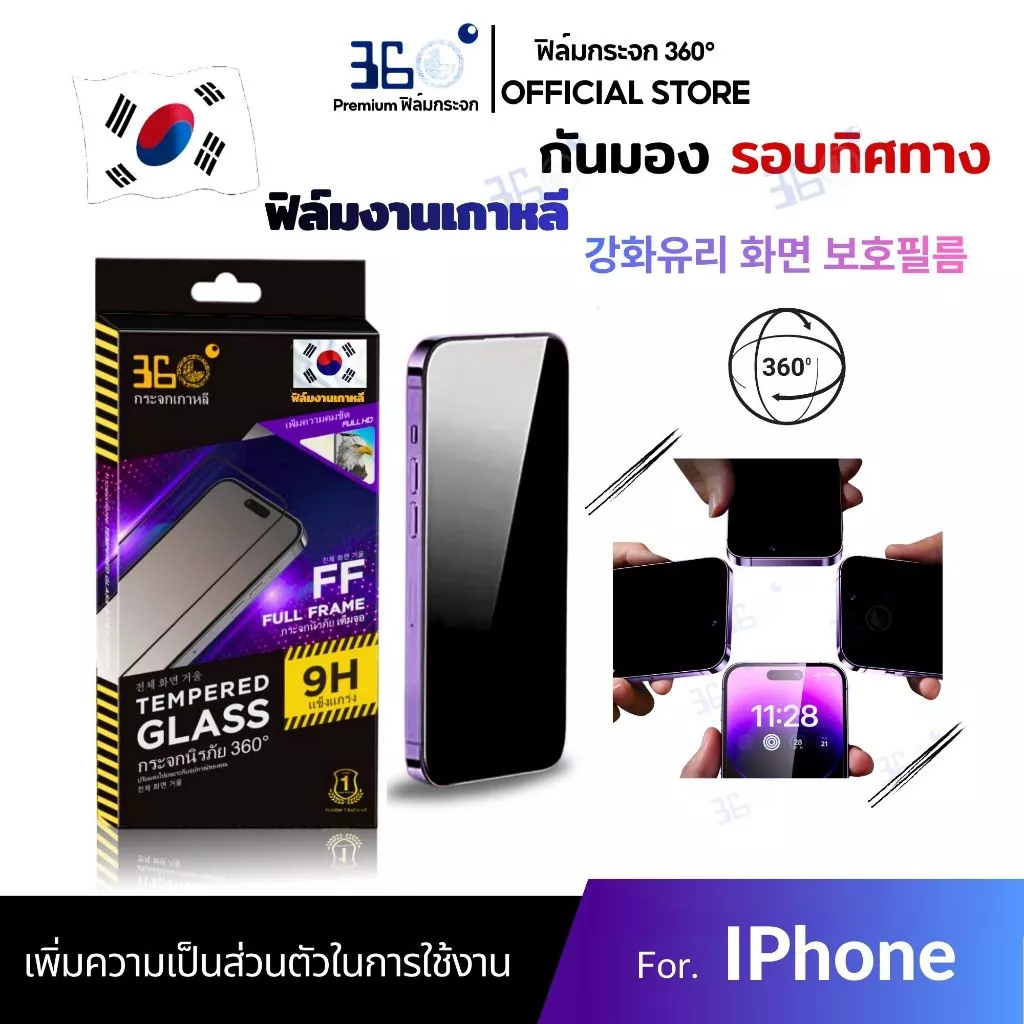 [🇰🇷360°] ฟิล์มกระจกกันมอง/กันเสือก360องศา iphone 18 18Pro 18Promax 17 16 15 14 13 12 11 Pro Max Plus
