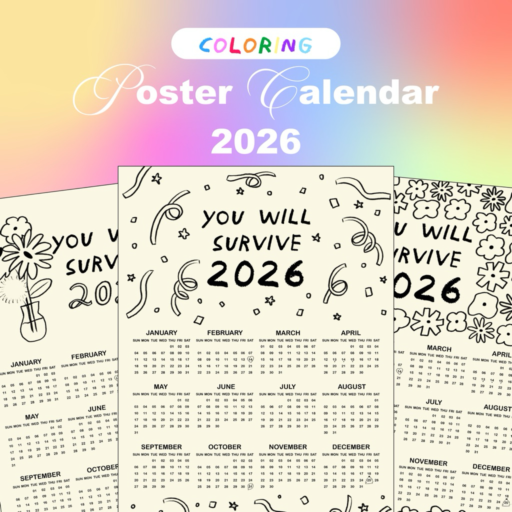 Multi Coloring Poster Calendar 2026 - A3 ปฏิทินติดผนัง 2026 / 2568
