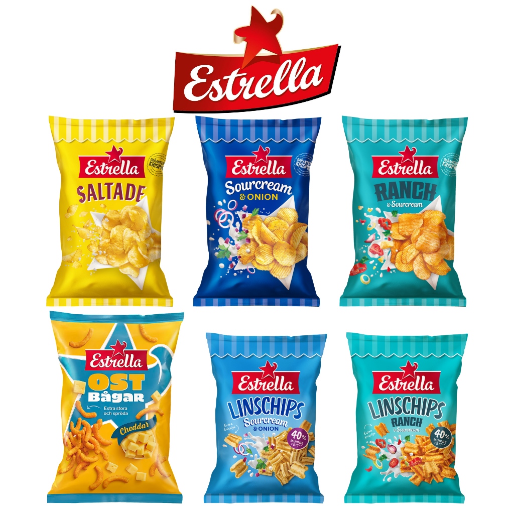 Estrella Chips Salta Sour Onion Ranch Ost Bågar Linschips 175g/210g/90g ชิปส์เอสเทรลล่าสวีเดนกรอบรสเด็ด