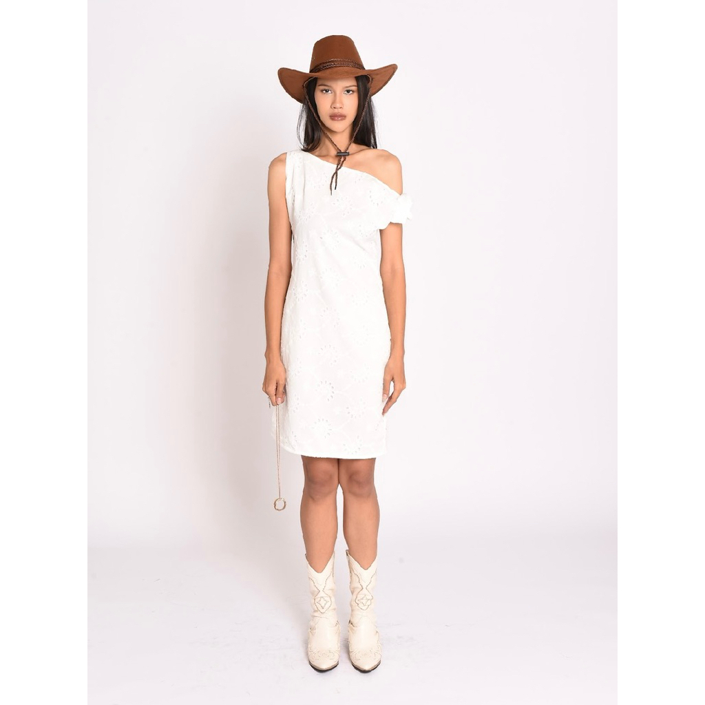 "Vanilla Sky Off-Shoulder Eyelet Dress"