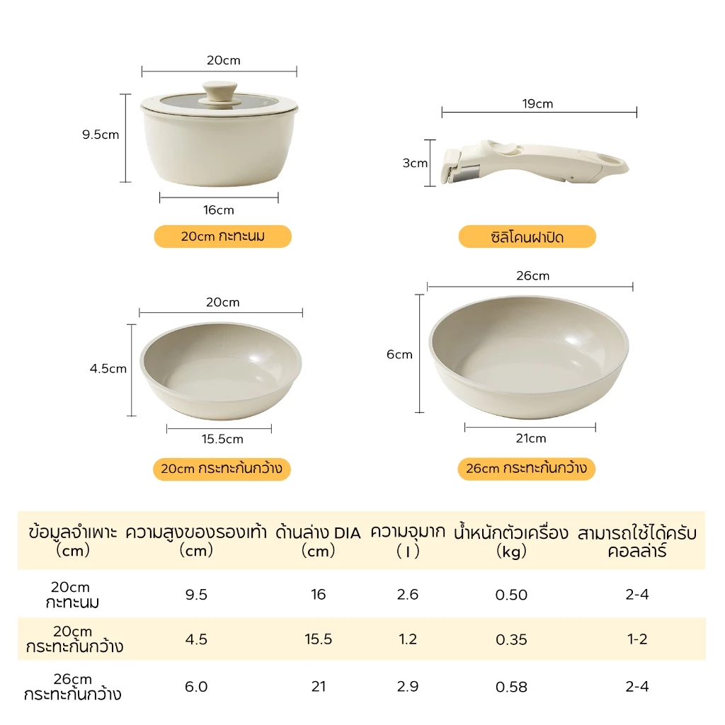 กระทะเคลือบหินอ่อน ไม่ติดกระทะ มีด้ามจับถอดได้ สีเบจ/เขียวมิ้นต์ เหมาะกับเตาทุกประเภท - รูปที่ 6