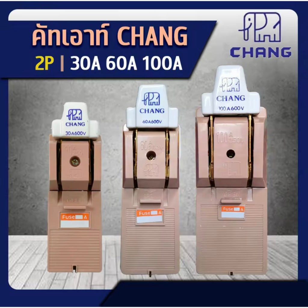 CHANG คัทเอาท์ตราช้าง 2P 30A / 60A / 100A 600V พร้อมฟิวส์ในกล่อง คัทเอาท์ไฟบ้าน
