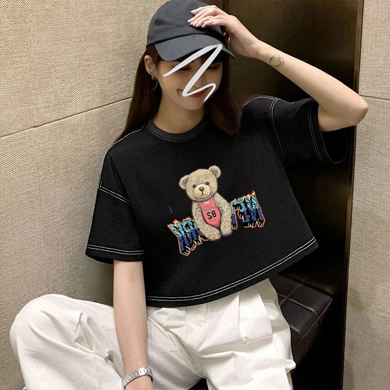 เสื้อครอปเอวลอยสาวอวบอ้วนไซส์ใหญ่ oversize เสื้อผ้าแฟชั่นวัยรุ่นน่ารักๆ เสื้อยืดลายการ์ตูนสวยๆผู้หญิงฤดูร้อนแบบหลวมใหม่ thumbnail 8