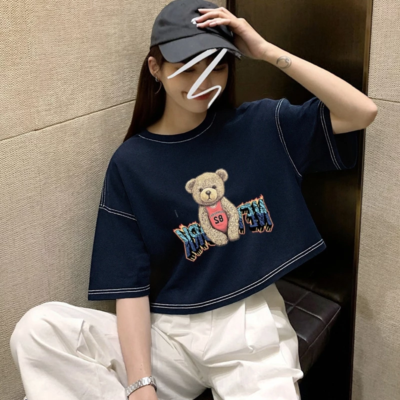 เสื้อครอปเอวลอยสาวอวบอ้วนไซส์ใหญ่ oversize เสื้อผ้าแฟชั่นวัยรุ่นน่ารักๆ เสื้อยืดลายการ์ตูนสวยๆผู้หญิงฤดูร้อนแบบหลวมใหม่ thumbnail 10
