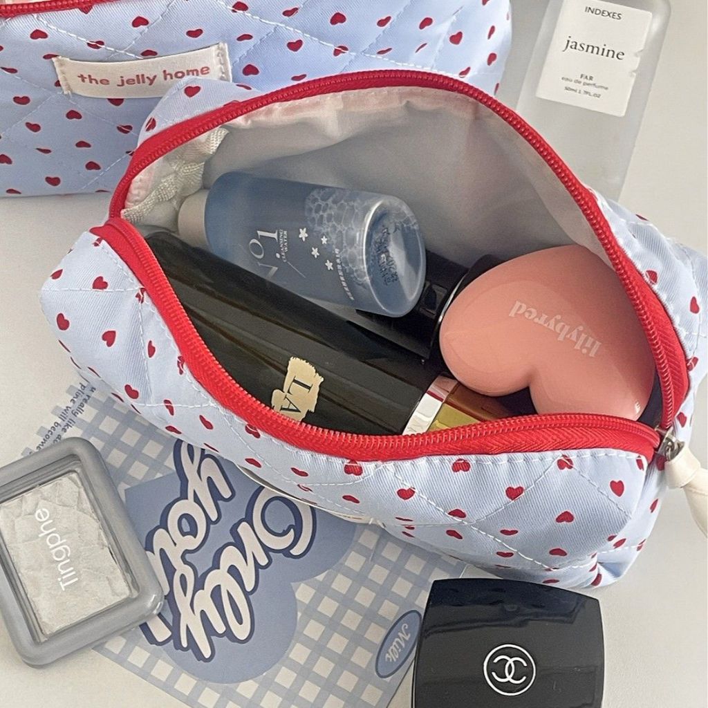 กระเป๋าเครื่องสำอาง อเนกประสงค์ ลายหัวใจ ความจุขนาดใหญ่ สไตล์เกาหลี พกพา กันน้ำ สีหวานละมุน - รูปที่ 4