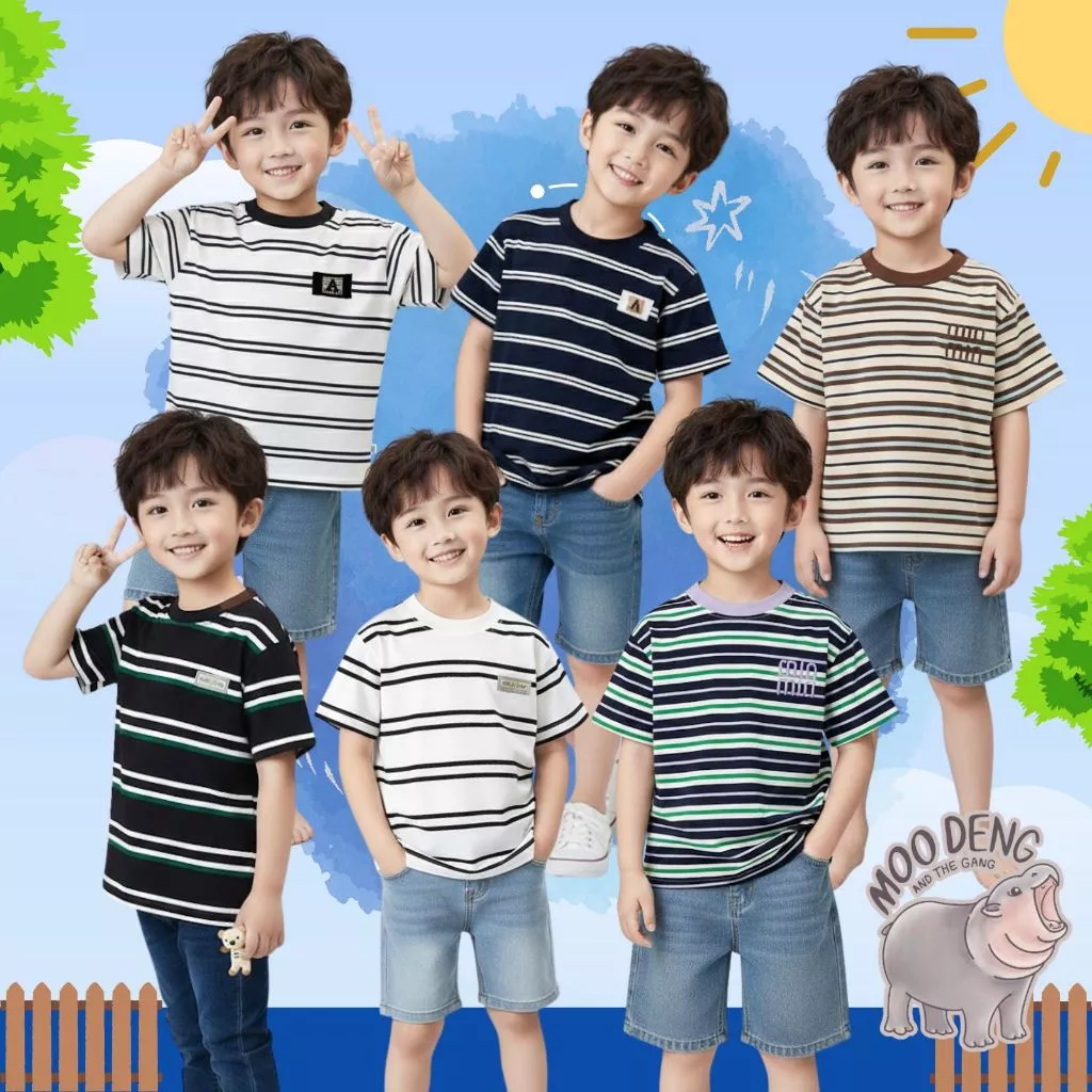 เสื้อยืดลายทาง สำหรับเด็กหญิงและเด็กชาย เนื้ิอผ้าดี นิ่ม ระบายอากาศได้ดี คอกลม เหมาะกับหน้าร้อน พร้อมส่ง เสื้อเด็กผู้ชาย