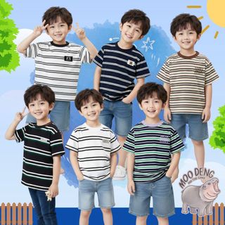 เสื้อยืดลายทาง สำหรับเด็กหญิงและเด็กชาย เนื้ิอผ้าดี นิ่ม ระบายอากาศได้ดี คอกลม เหมาะกับหน้าร้อน พร้อมส่ง เสื้อเด็กผู้ชาย