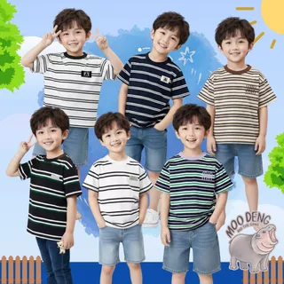 เสื้อยืดลายทาง สำหรับเด็กหญิงและเด็กชาย เนื้ิอผ้าดี นิ่ม ระบายอากาศได้ดี คอกลม เหมาะกับหน้าร้อน พร้อมส่ง เสื้อเด็กผู้ชาย