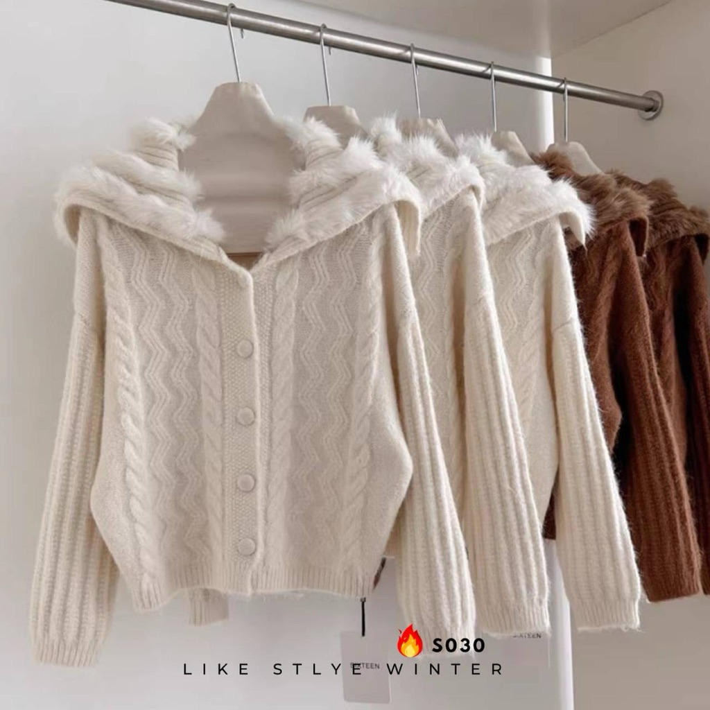 S030 Knit Fur Top เสื้อไหมพรม ปกเฟอร์