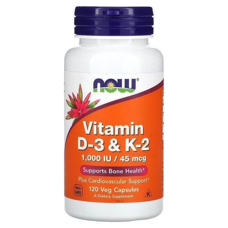 Now Foods, Vitamin D3 & K2, 1000IU / 45mcg, 120 Capsules