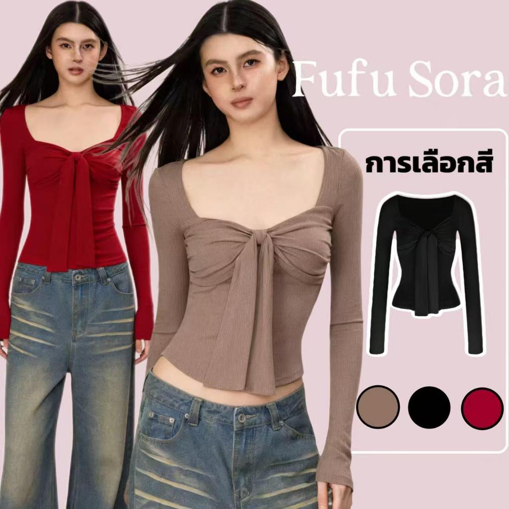 Fufu Sora.TH💕คลังสินค้าพร้อม💕เสื้อยืดแขนยาวลูกไม้เปิดไหล่เซ็กซี่ ทรงบางเข้ารูป เหมาะสำหรับฤดูใบไม้ผลิและฤดูใบไม้ร่วง