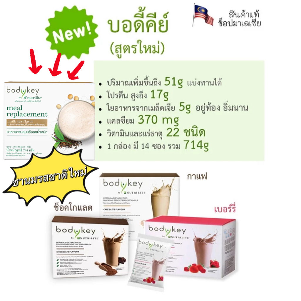 Amway bodykey Nutrite ใหม่!! บอดี้คีย์สูตรใหม่ 14 ซอง เหมือนเดิมแต่เพิ่มปรมาณเป็น 714G.เท่ากันหมดทุกกล่อง .EXP.08/2027