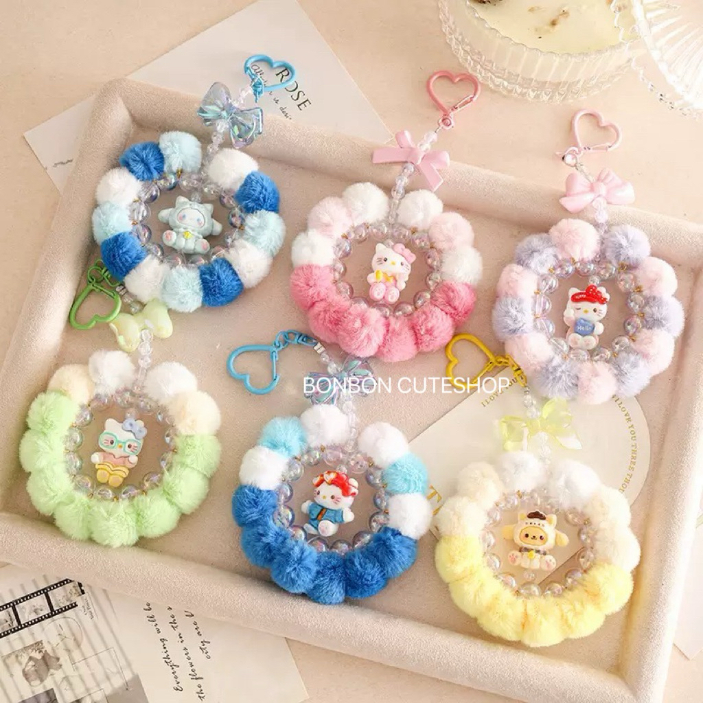 [ส่งไวจากกทม]พวงห้อยมือถือปอมๆรุ่น2 ดีไซน์น่ารัก สายห้อยมือถือสีสันสดใส พวงกุญแจ by bonbon cuteshop