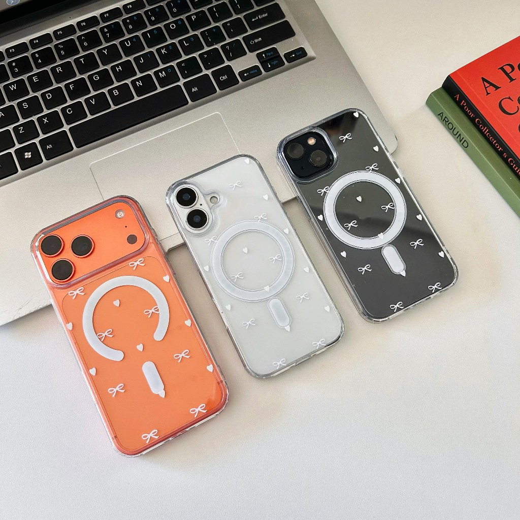 เคสใสชาร์จได้ ลายโบว์ขาว เคยชาร์จได้ เคสไอโฟน 11 12 13 14 15 16 17 PRO MAX 17PROMAX 16PROMAX 15PROMAX 15PLUS 14PLUS I17