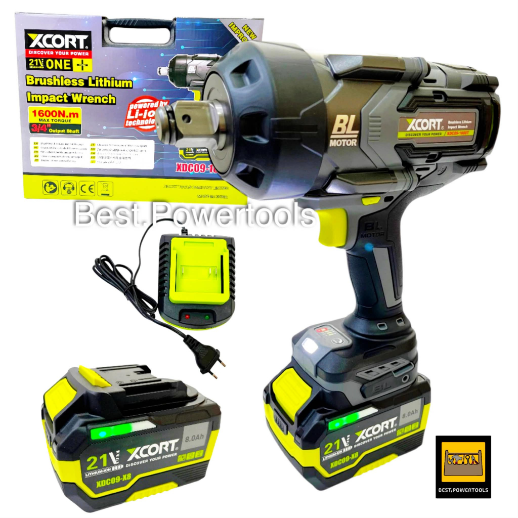 (SERIES 9)XCORT บล็อกแบต BL MOTOR ขนาด 6 หุนหรือ 3/4 นิ้ว แรงบิด 1600 NM แบตเตอรี่ 21V 8000 mAh ถอด 