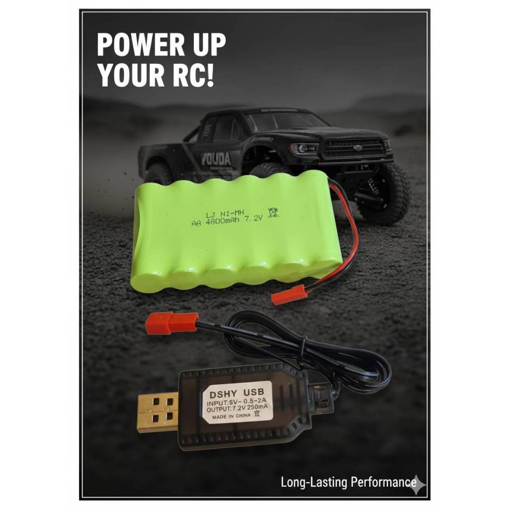 รถบังคับวิทยุ อุปกรณ์ อะไหล่สำหรับรถบังคับ 7.2V 4800mAh.-JST มีสายชาร์จแบบ USB-JST ให้เลือกซื้อ ส่งด่วนทุกวัน