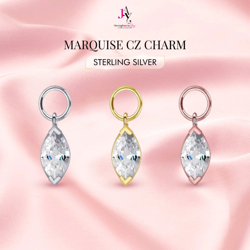 Piercingroom by Jay จี้ Charms สำหรับผิวแพ้ง่าย Marquise CZ Charm เงินแท้ (ราคาต่อชิ้น)