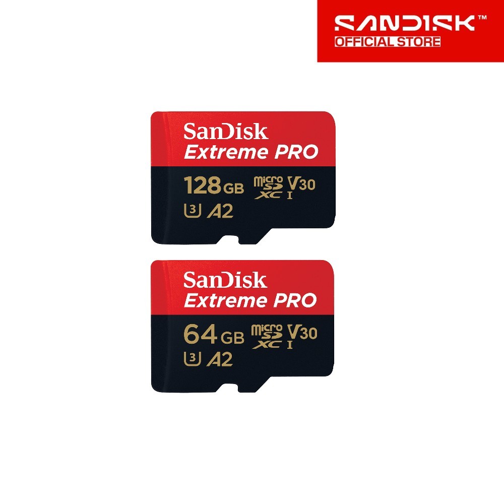 SanDisk Extreme Pro microSDXC 64GB / 128GB  A2 (SDSQXCU, SDSQXCD) ความเร็วสูงสุด อ่าน 200MB/s เขียน 90MB/s