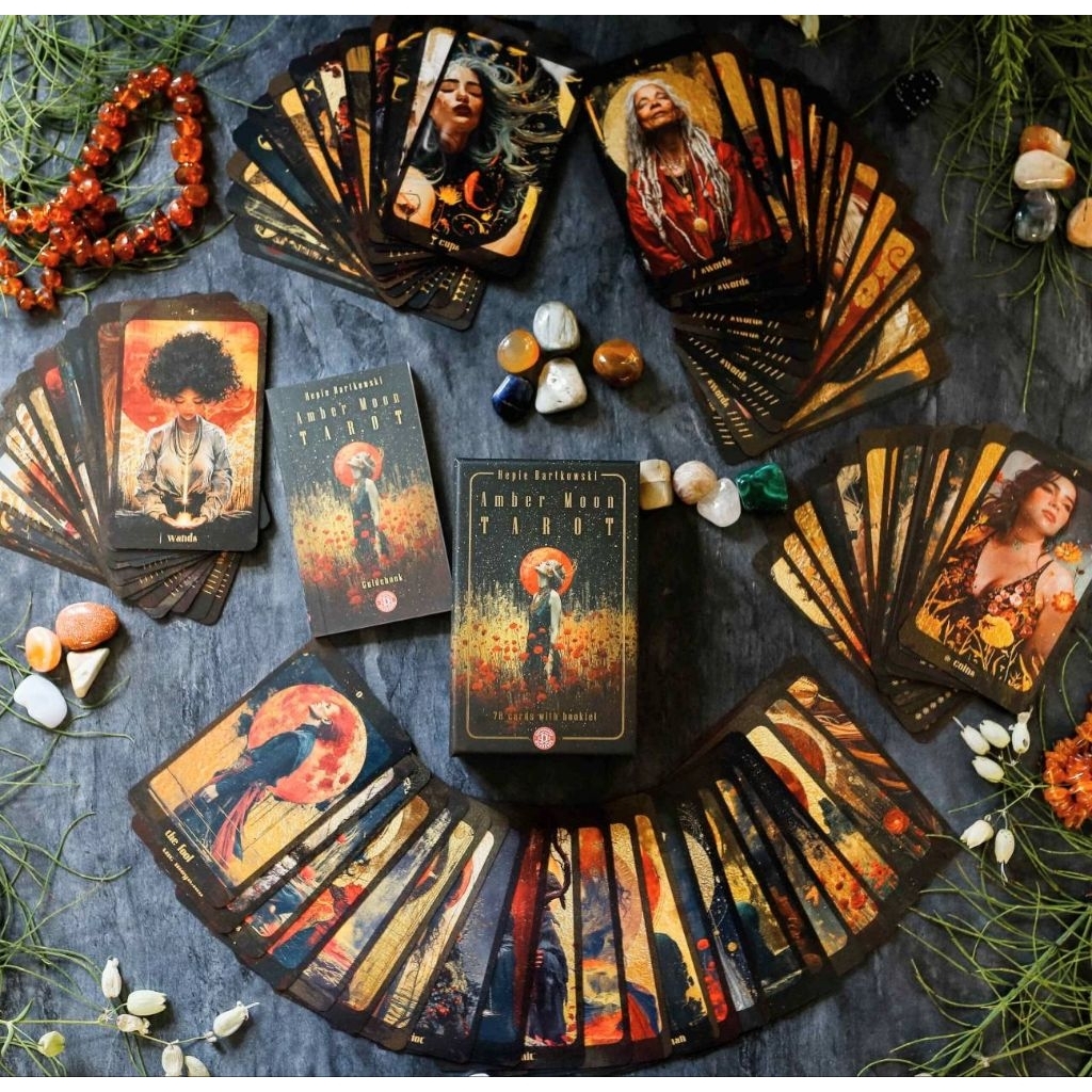 Amber Moon Tarot ไพ่ยิปซีแท้ธีมดาร์กขอบสีแดงเข้มหรูหรา ไพ่ยิปซี ไพ่ทาโร่ต์ Tarot