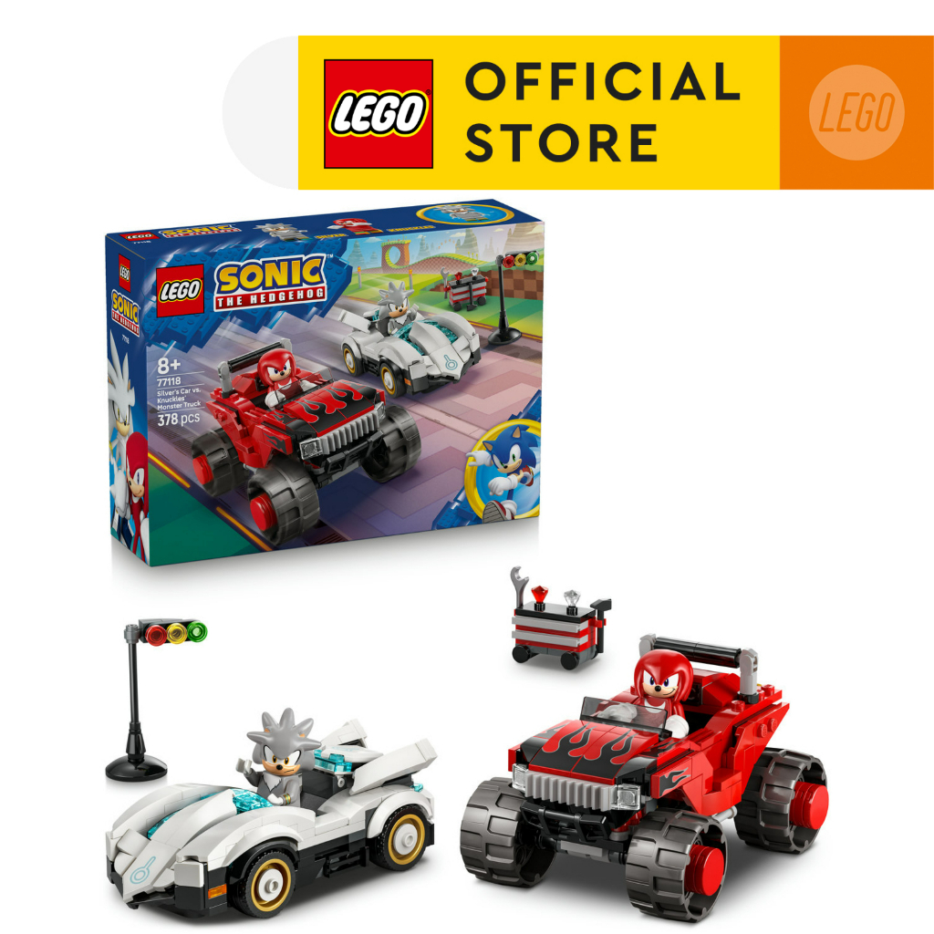 LEGO Sonic the Hedgehog 77118 Silver's Car vs. Knuckles' Monster Truck (378pcs.), Building Blocks, Kids Toy