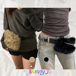BunnyJ 🎀 Furry Chain Belt เข็มขัดขนฟูสุดจึ้ง! ✨ ลุค Y2K แบบตัวมัม ดีเทลโซ่เงินโคตรเท่ 🔥 แมทช์สับๆ พร้อมส่งในไทย 🇹🇭