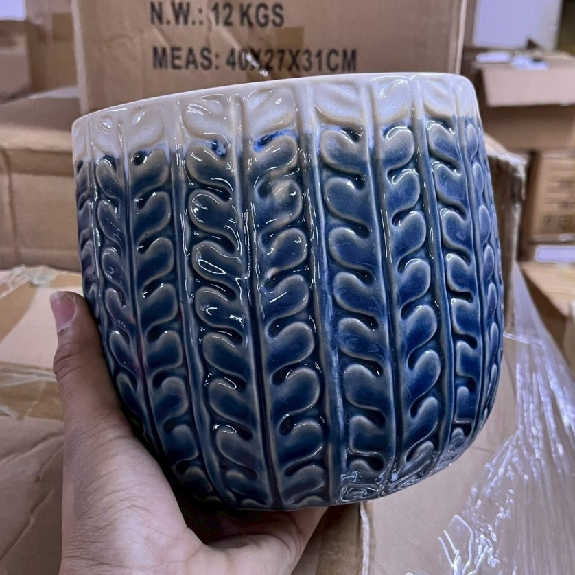 กระถางต้นไม้ กระถางเซรามิกดินเผา 6.5 นิ้ว กระถางลายดอกไม้ สำหรับตกแต่งสวน กระถางสไตล์มินิมอล