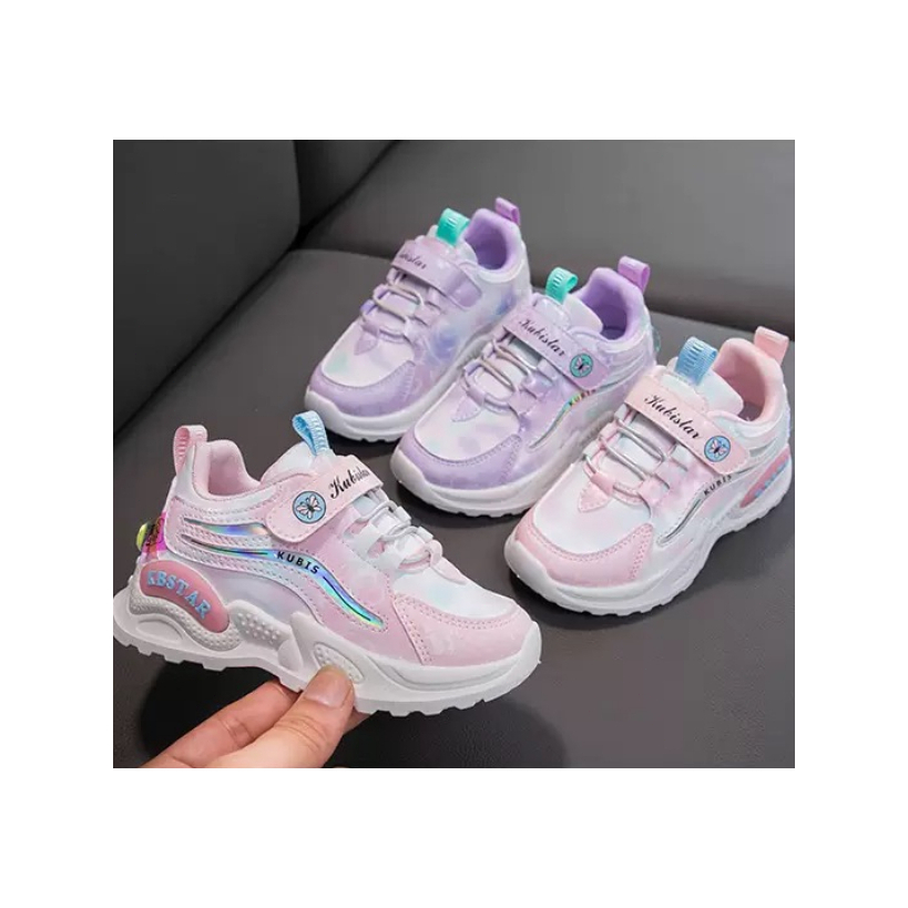 New Girl's Colorful Sports Shoes Princess Style Velcro Colorful Anti-Slip Powder Soft Bottom  Mesh B