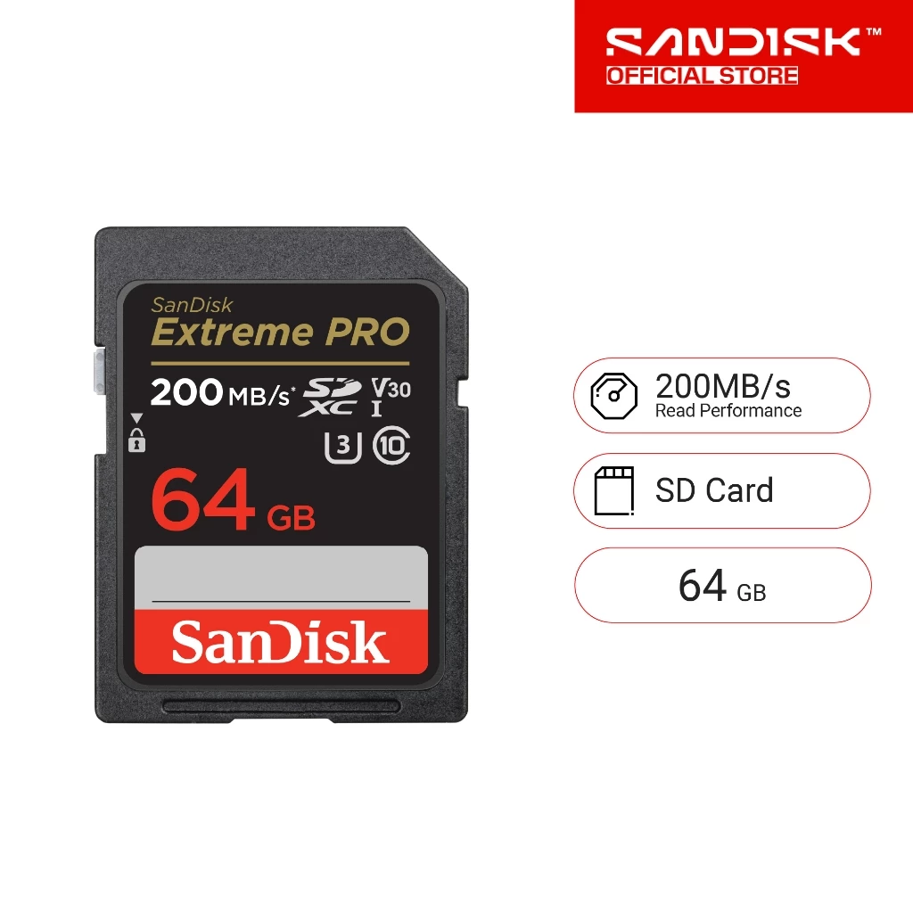SANDISK EXTREME PRO SDXC UHS-I CARD 64GB (SDSDXXU-064G-GN4IN) ความเร็ว อ่าน 200MB/s เขียน 90MB/s