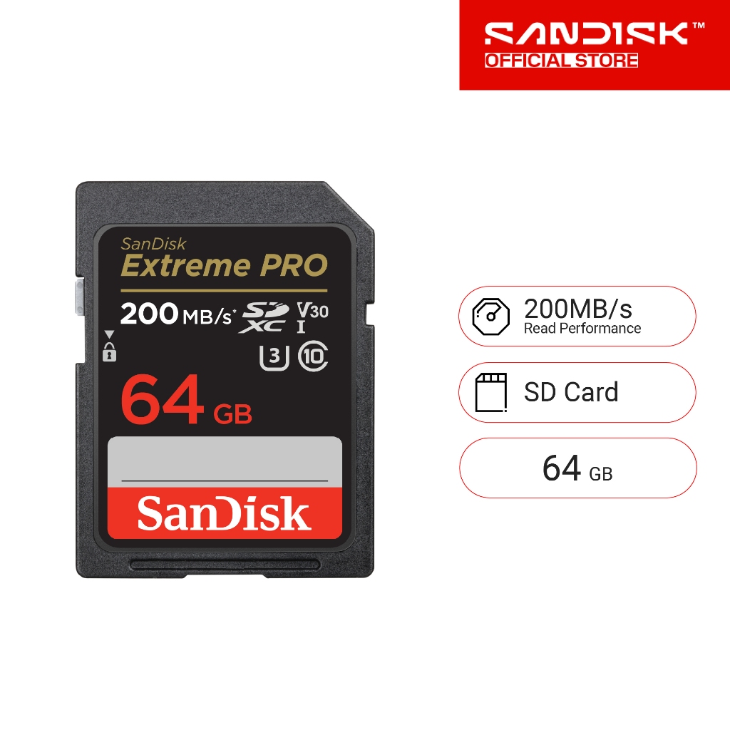 SANDISK EXTREME PRO SDXC UHS-I CARD 64GB (SDSDXXU-064G-GN4IN) ความเร็ว อ่าน 200MB/s เขียน 90MB/s