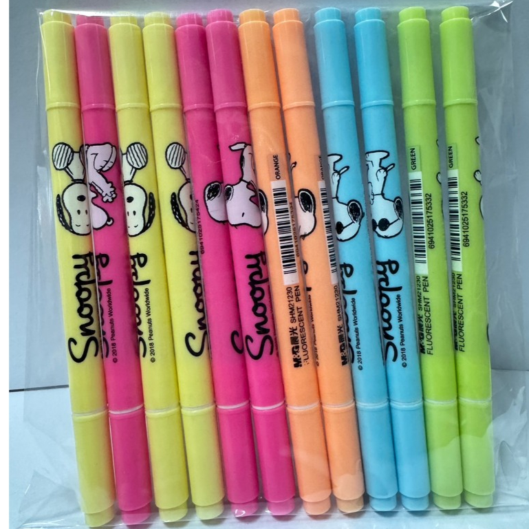 M&G SHM21230 ปากกาไฮไลท์ 2 หัว ลาย Snoopy คละสี (แพ็ค 12 ด้าม)