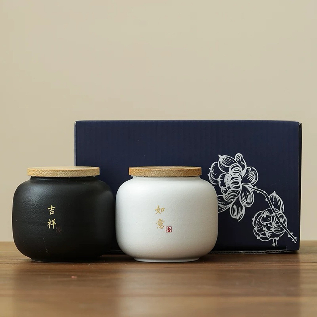 🪭โถเซรามิกใส่ชา ลวดลายอักษรจีน ของขวัญตรุษจีน | จัดส่งทันที 🚛