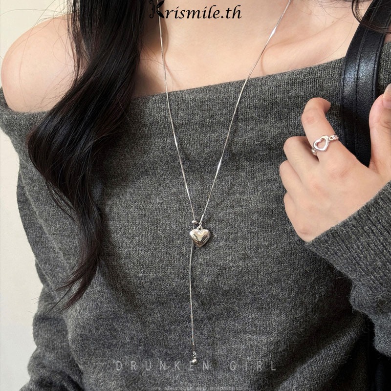COD-ในไทย💖สร้อยคอเหล็กไทเทเนียม จี้หัวใจ เชือกรูด ยาว สไตล์หรูหราแสงระดับไฮเอนด์ เครื่องประดับแฟชั่น สำหรับผู้หญิง-Kri