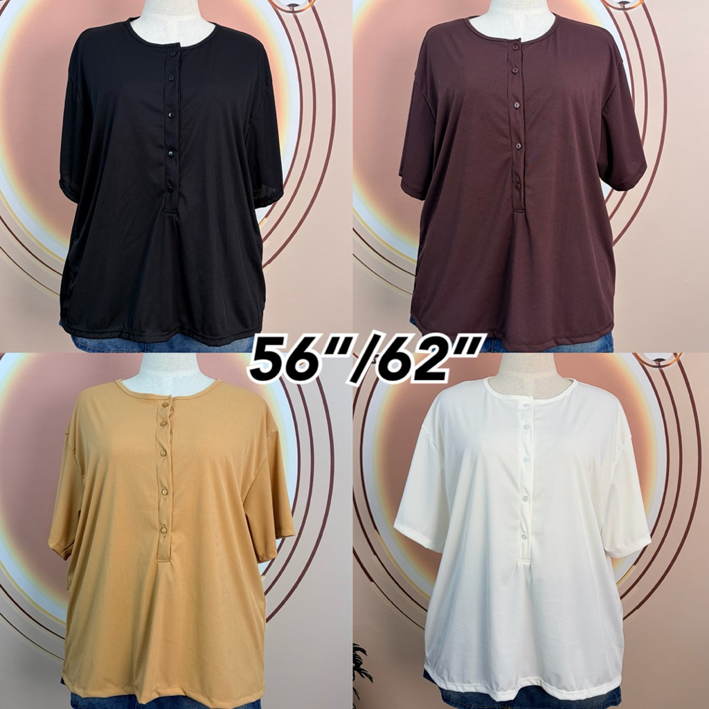 เสื้อยืด แขนสั้น คอกลม กระดุม ไซส์ใหญ่ 56“/62”