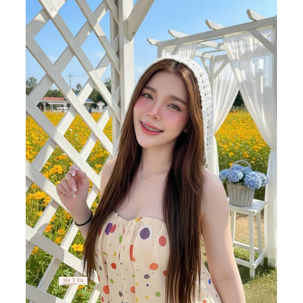 Phapassz - งาน 2 ชิ้น เสื้อเกาะอก ทรงบอลลูน มีซับมาพร้อมกางเกงขาสั้น สีสวย ลายจุด #Patchara
