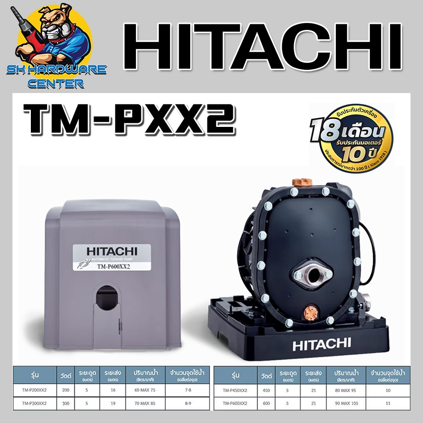 ปั้มน้ำออโต้แบบเทอร์ไบน์ 2ใบพัด แรงดันคงที่ มีกำลัง 450-600w ขนาด 1นิ้ว HITACHI รุ่น XX2 SERIES